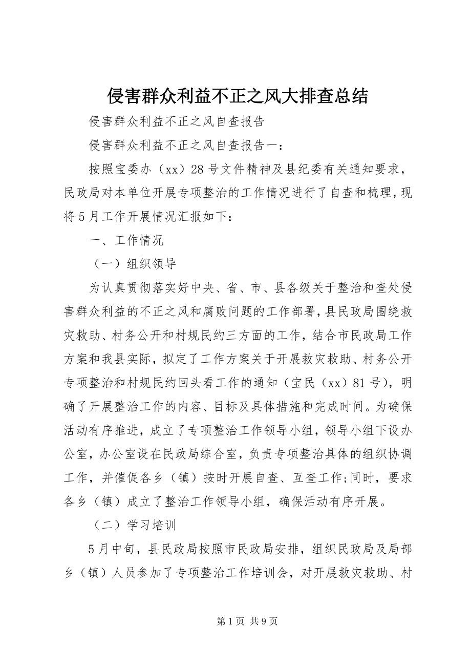 2023年侵害群众利益不正之风大排查总结.docx_第1页