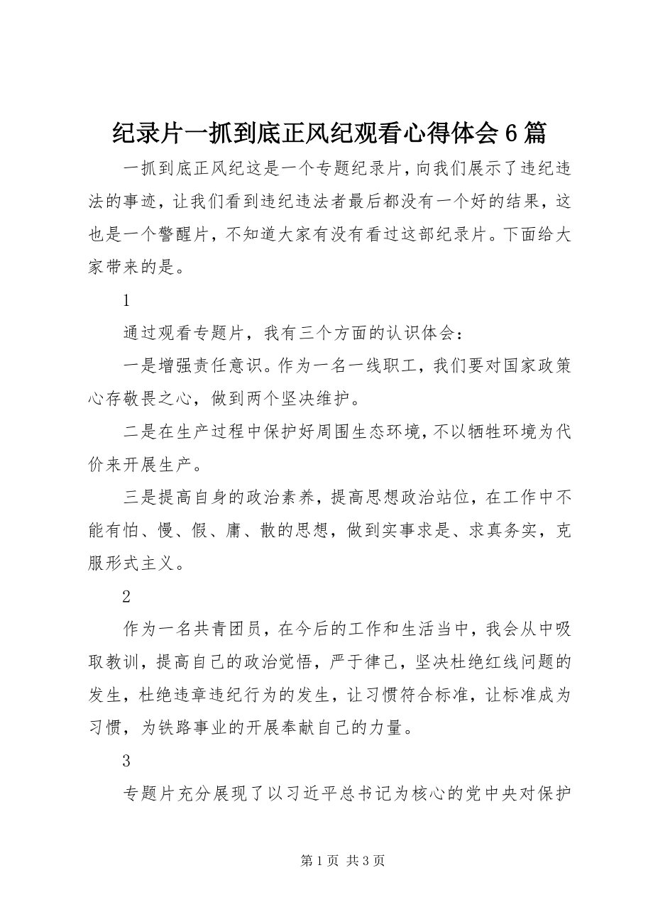 2023年纪录片一抓到底正风纪观看心得体会6篇.docx_第1页