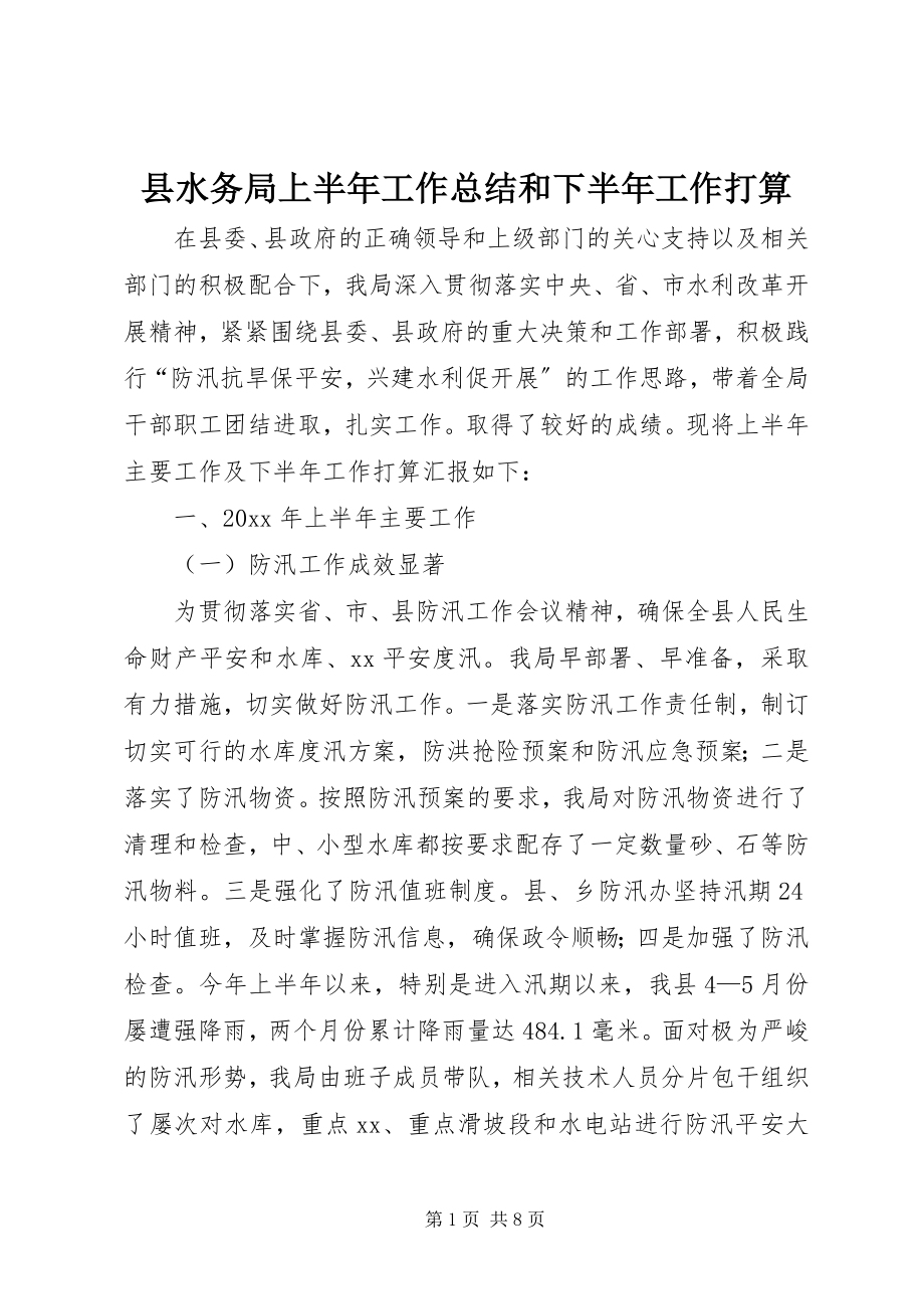 2023年县水务局上半年工作总结和下半年工作打算.docx_第1页