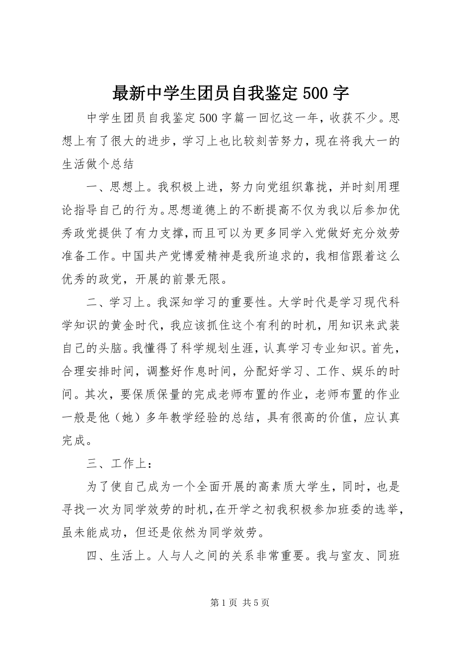 2023年中学生团员自我鉴字.docx_第1页