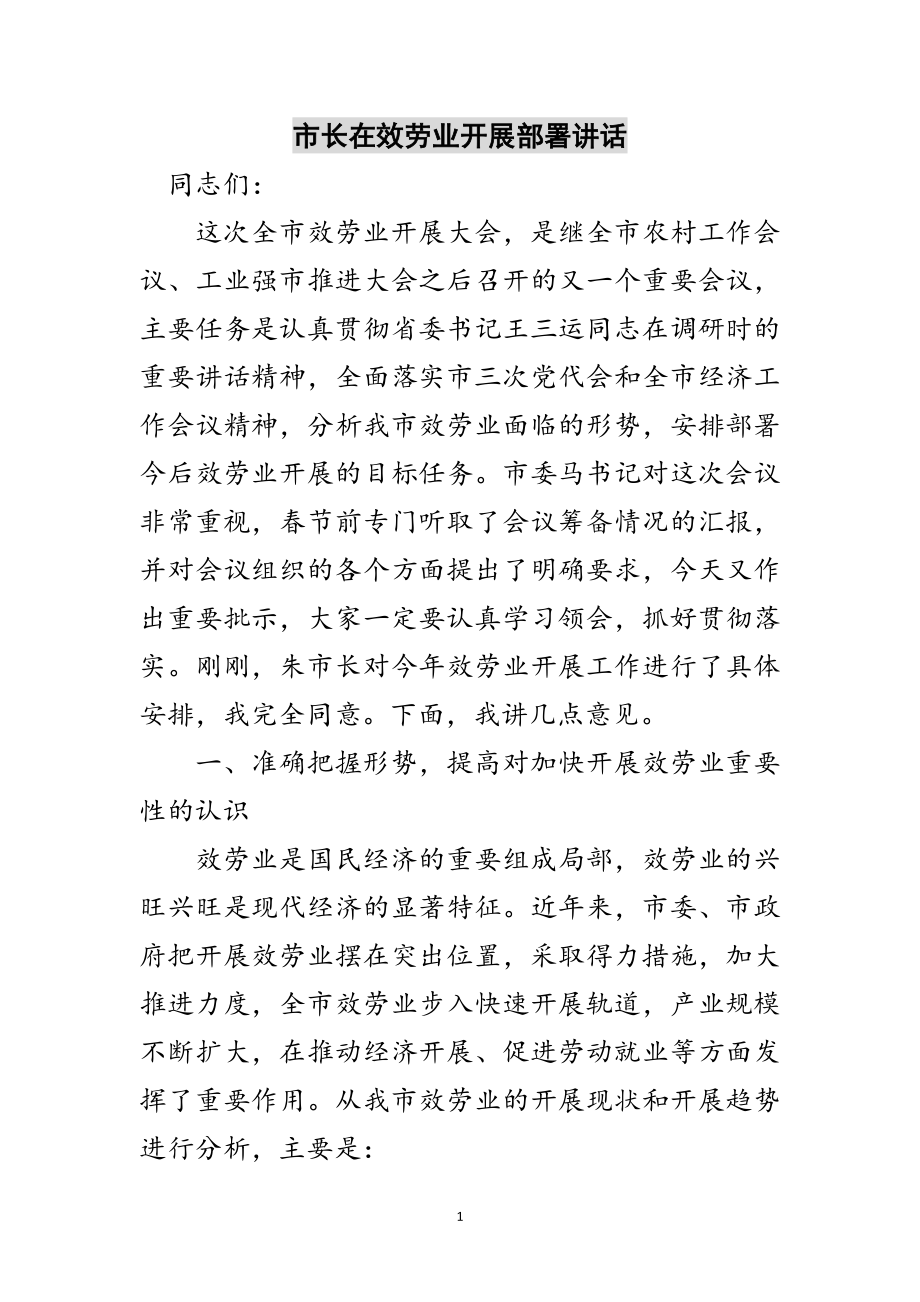 2023年市长在服务业发展部署讲话范文.doc_第1页