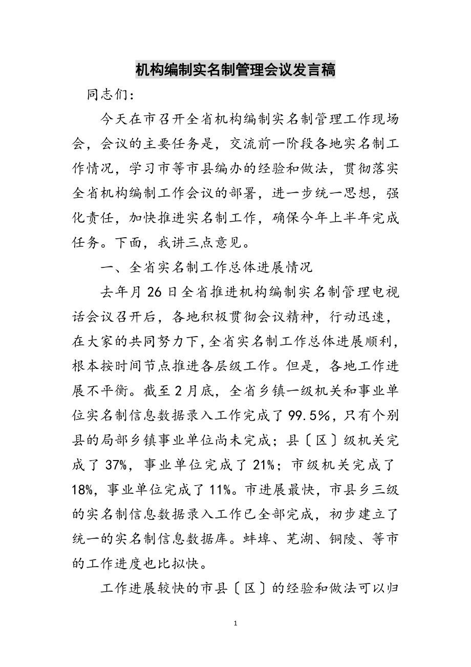 2023年机构编制实名制管理会议发言稿范文.doc_第1页