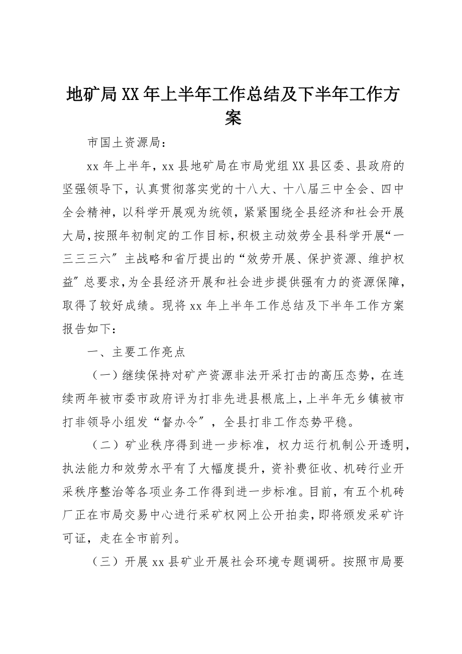 2023年地矿局某年上半年工作总结及下半年工作计划.docx_第1页