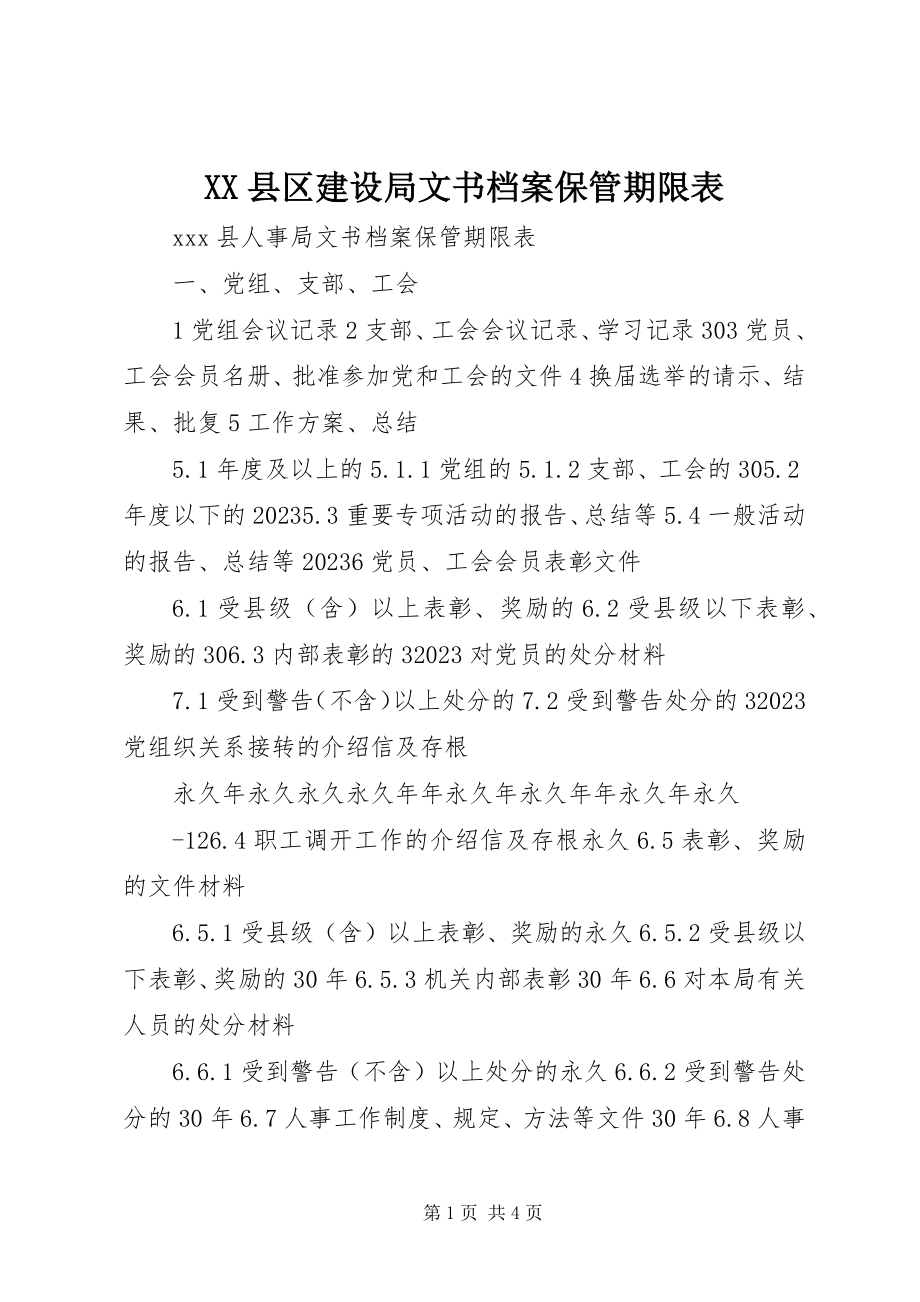 2023年XX县区建设局文书档案保管期限表新编.docx_第1页