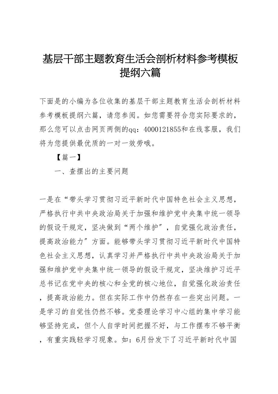 2023年基层干部主题教育生活会剖析材料参考模板提纲六篇.doc_第1页