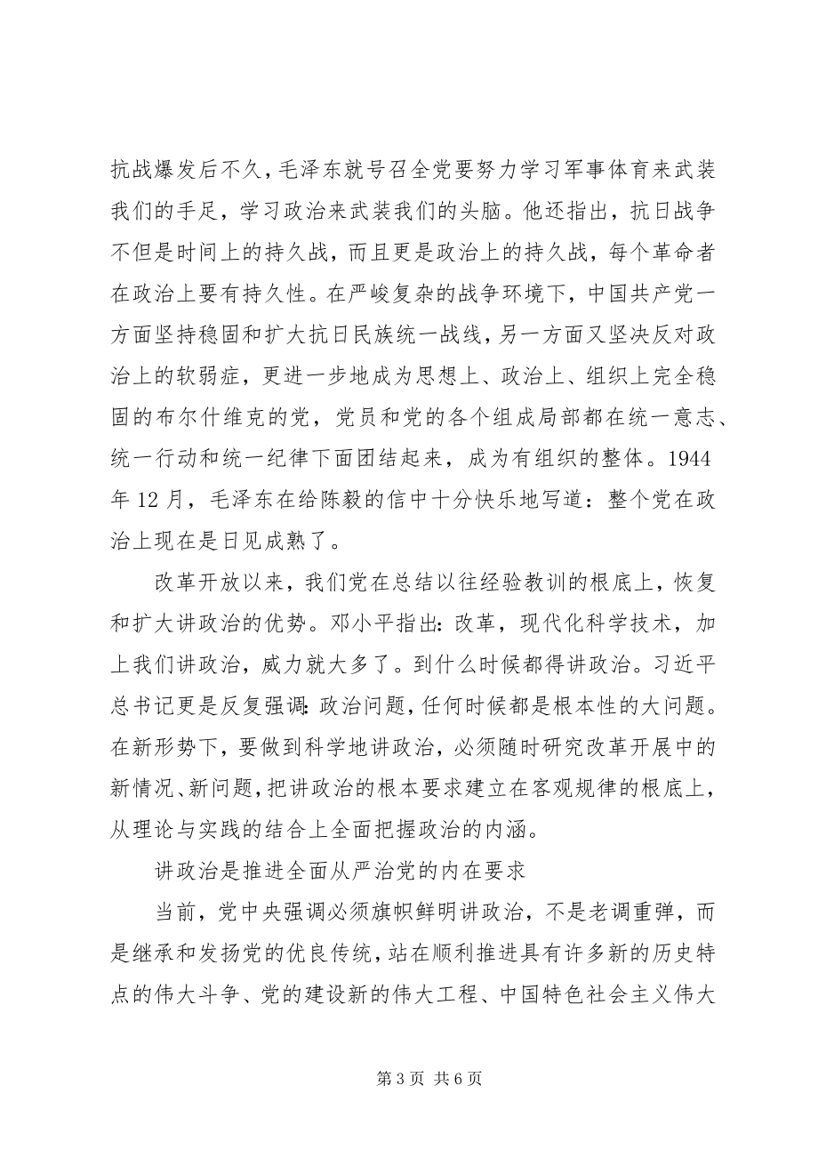 2023年旗帜鲜明讲政治心得体会致辞稿.docx_第3页