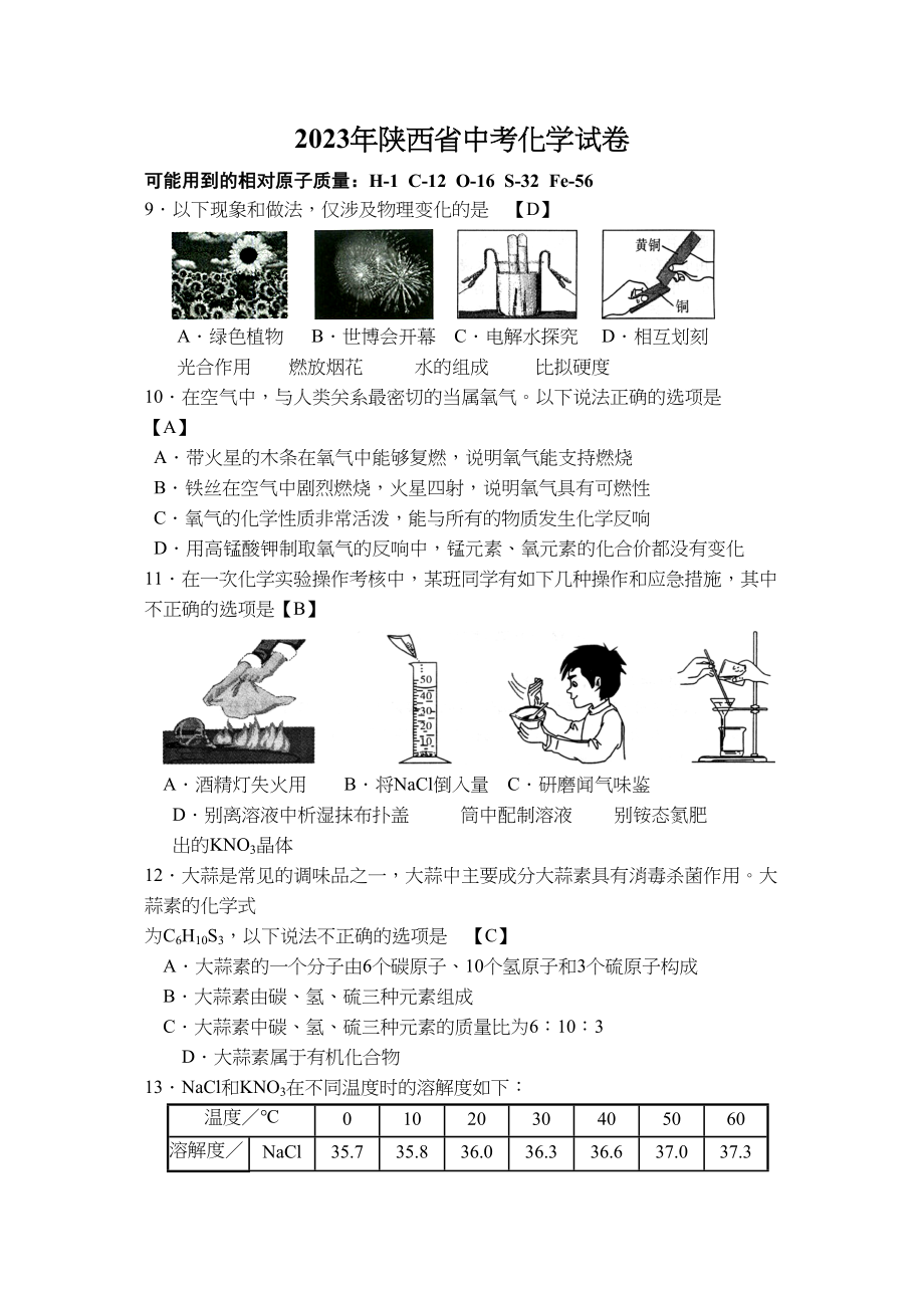 2023年陕西省中考化学试卷初中化学.docx_第1页