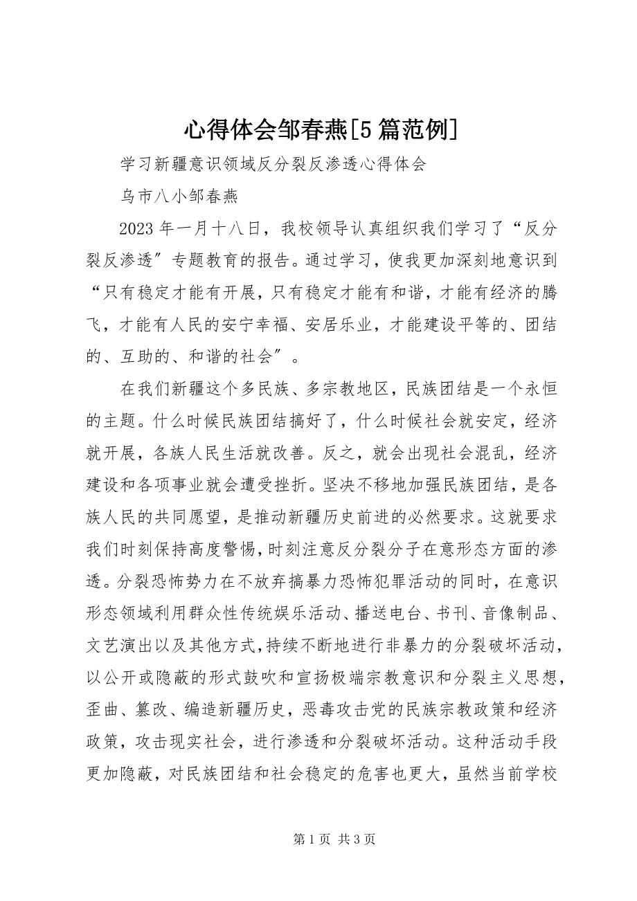 2023年心得体会邹春燕5篇范例.docx_第1页