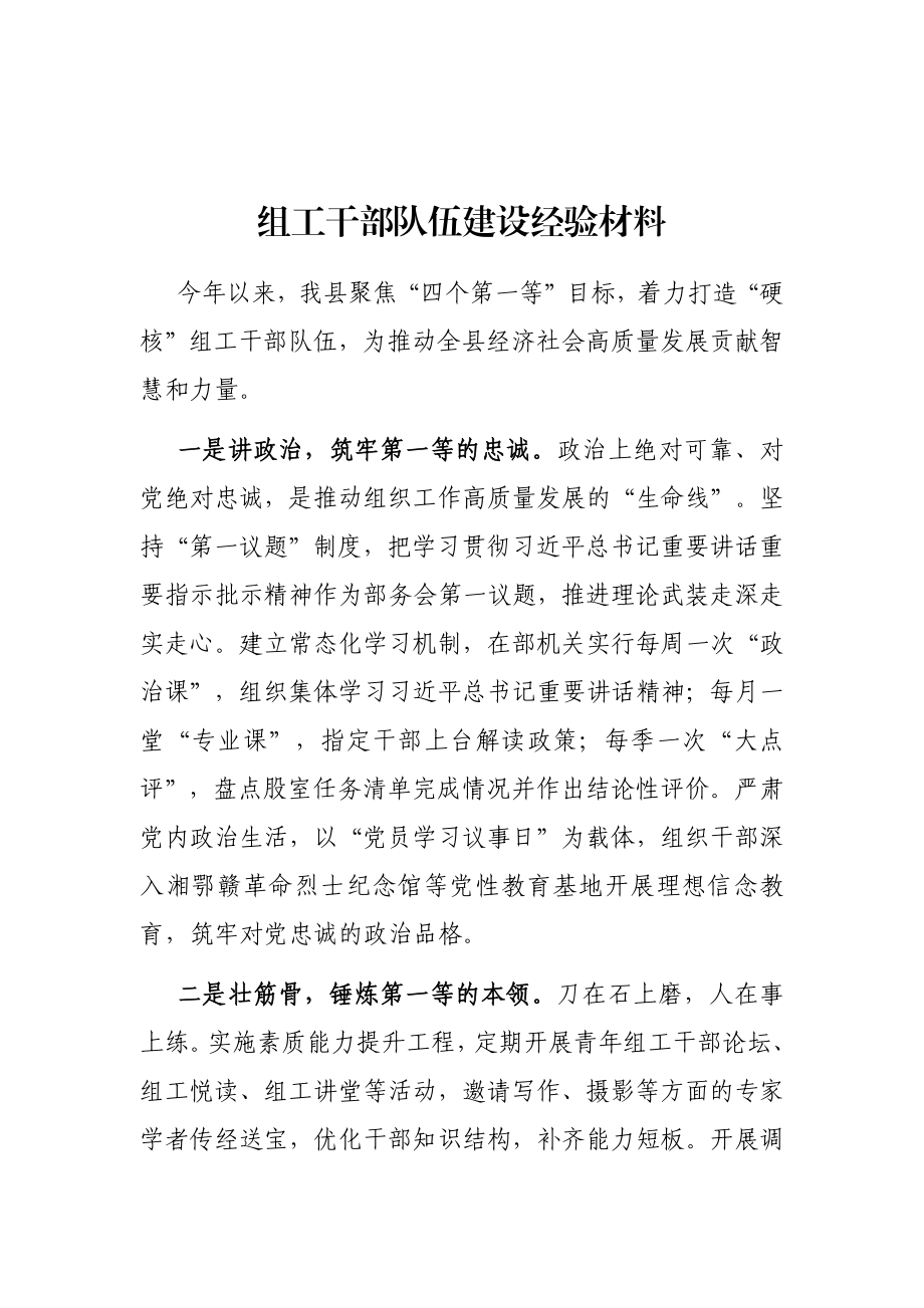 组工干部队伍建设经验材料.docx_第1页