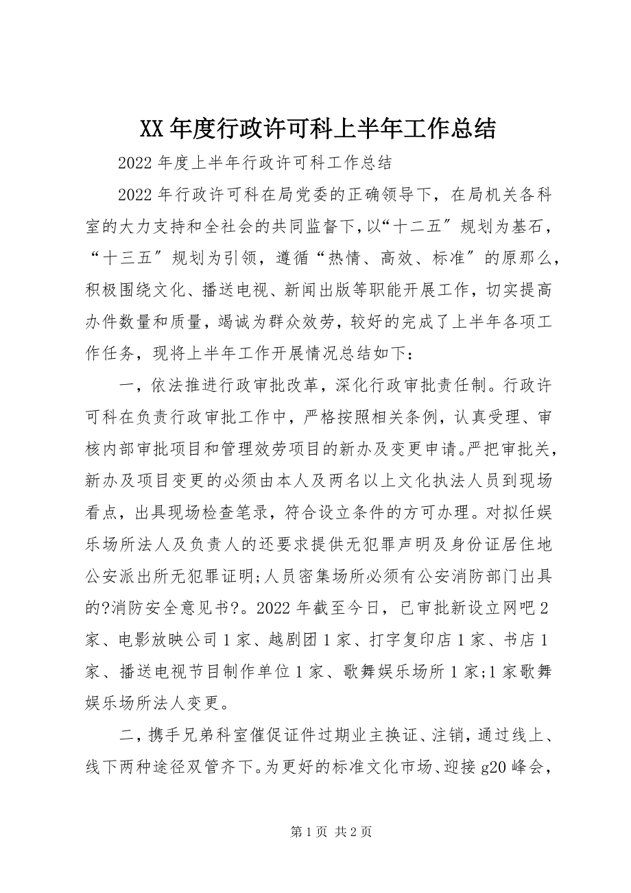 2023年行政许可科上半年工作总结.docx_第1页