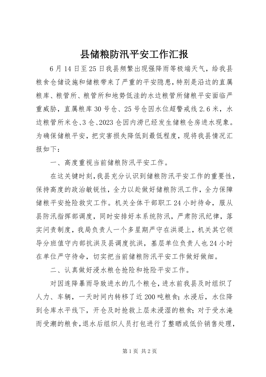 2023年县储粮防汛安全工作汇报.docx_第1页