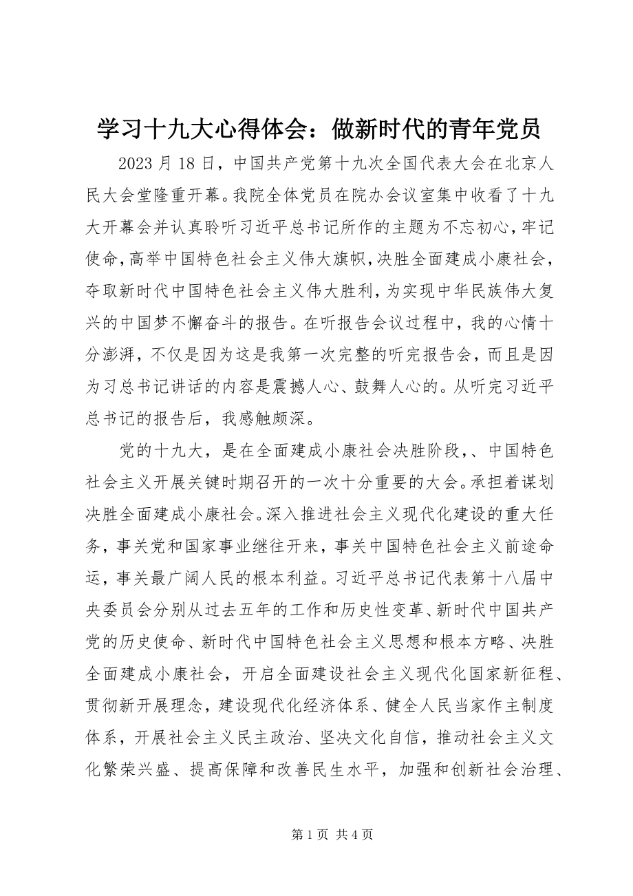 2023年学习十九大心得体会做新时代的青年党员.docx_第1页