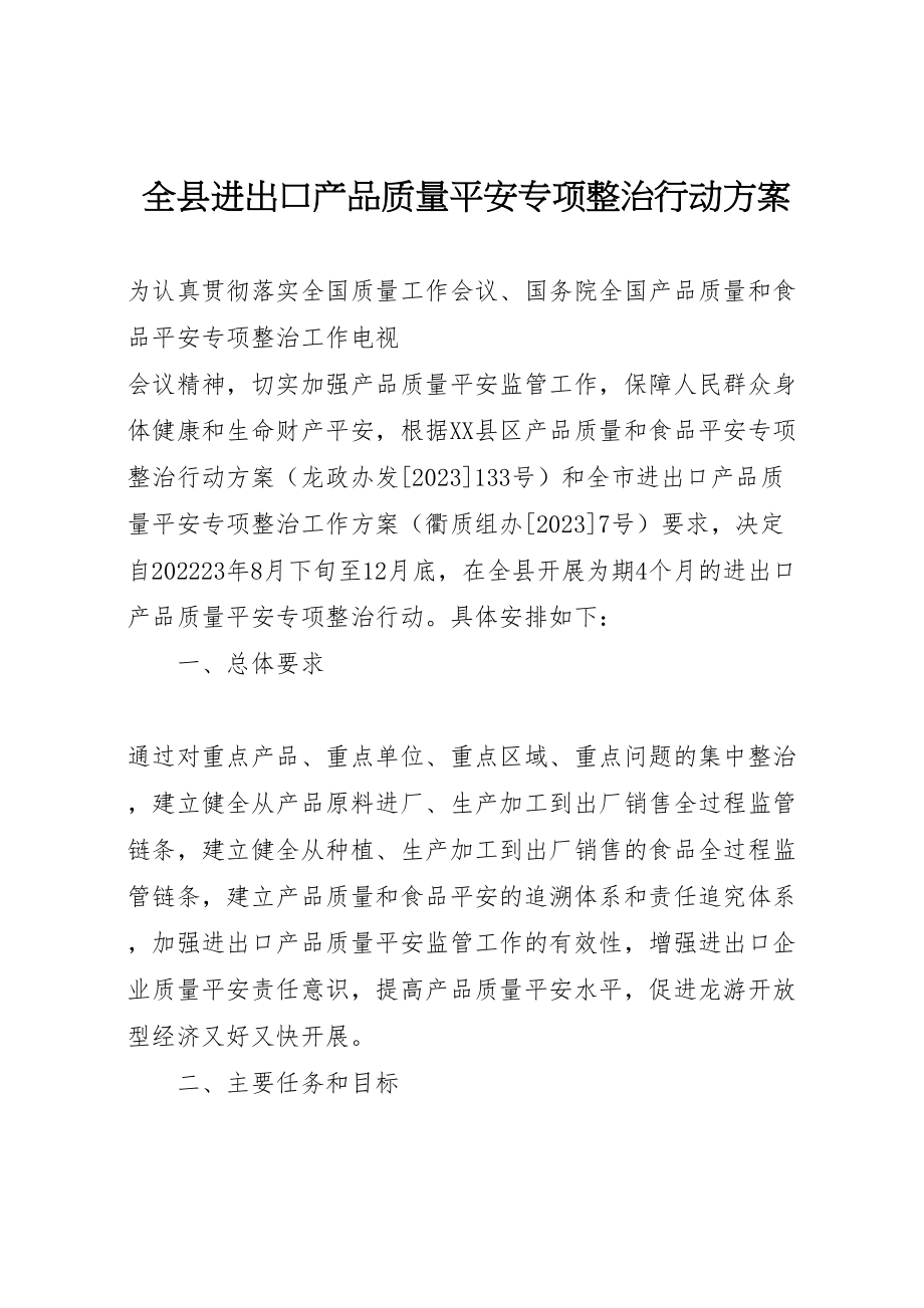 2023年全县进出口产品质量安全专项整治行动方案 10.doc_第1页