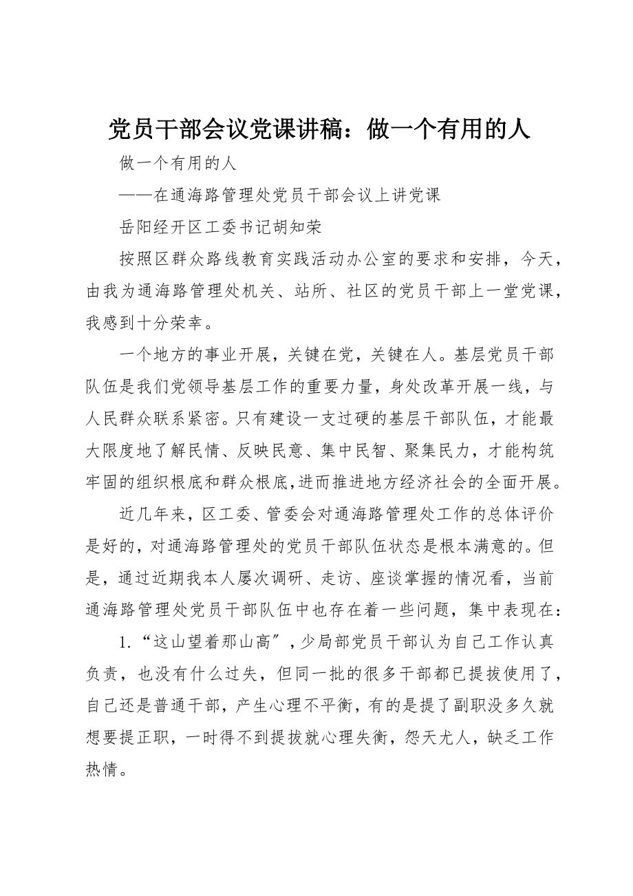 2023年党员干部会议党课讲稿做一个有用的人.docx_第1页