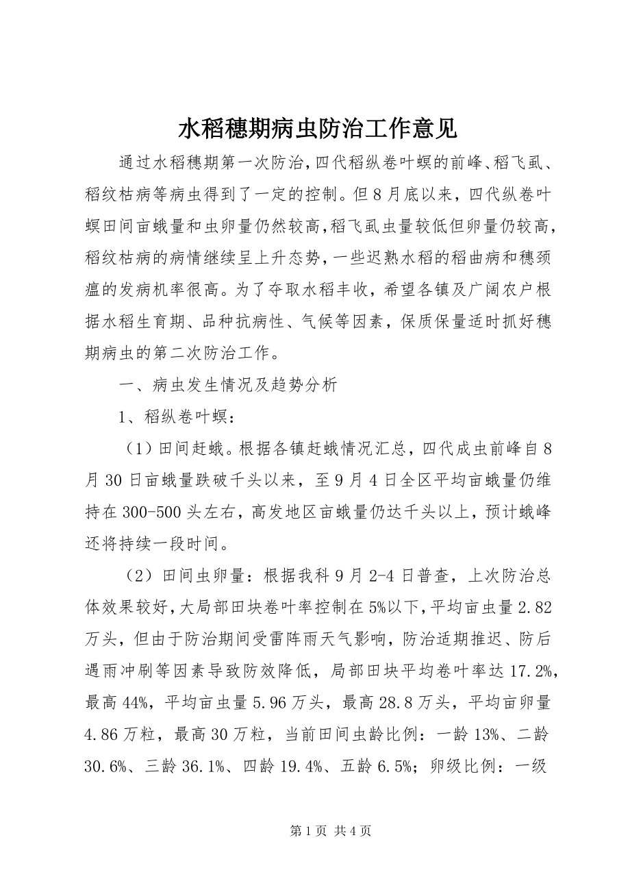 2023年水稻穗期病虫防治工作意见.docx_第1页