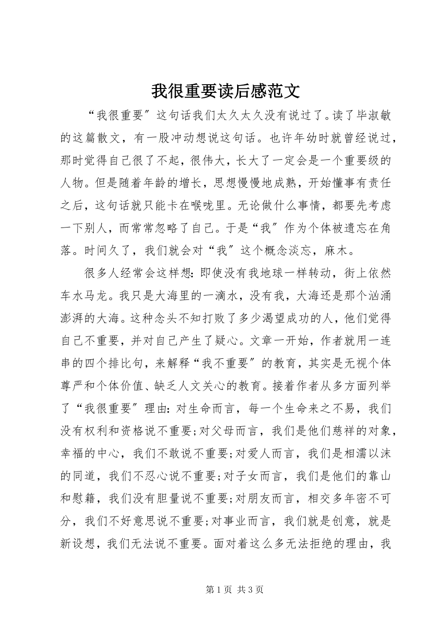 2023年我很重要读后感2.docx_第1页