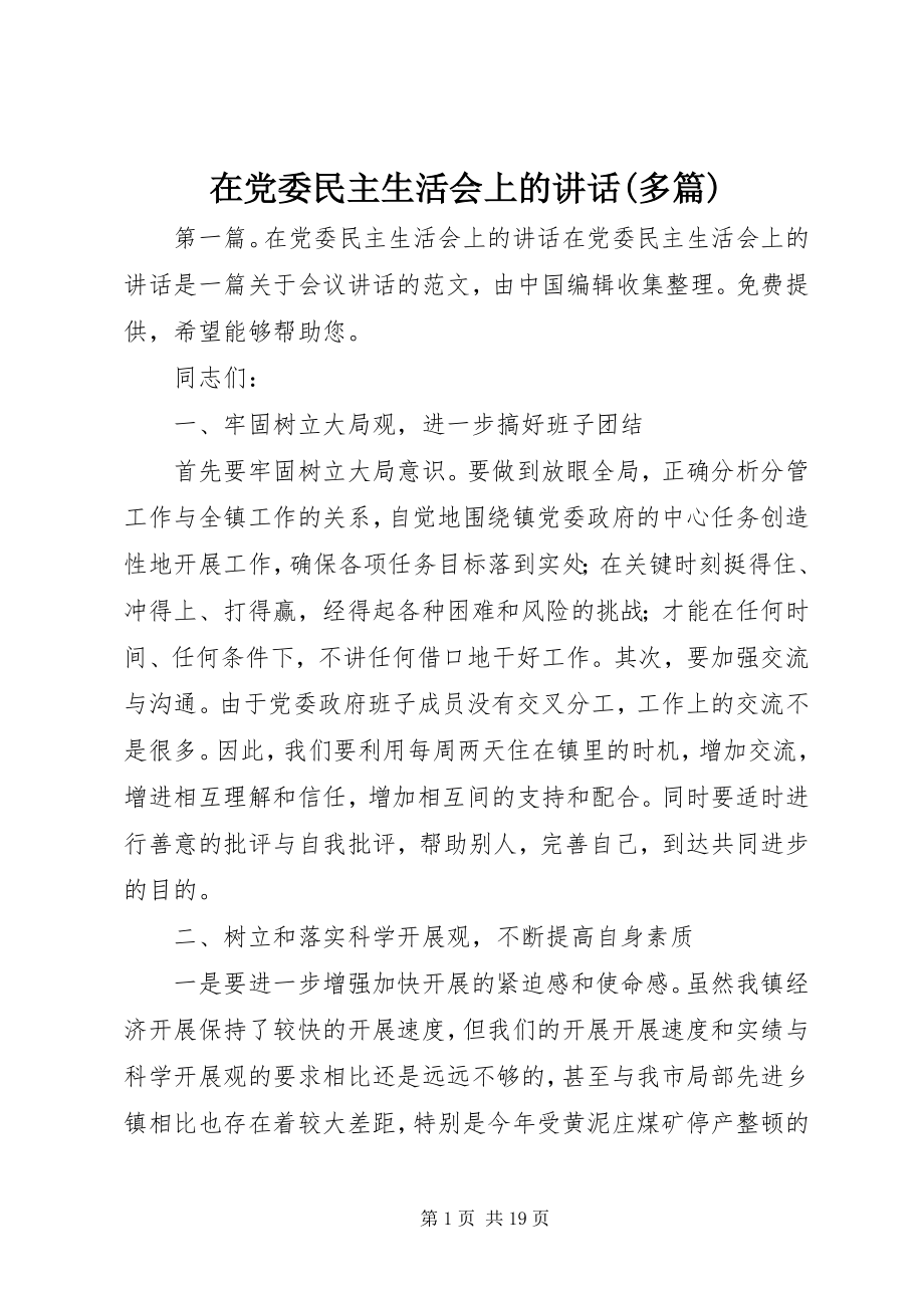 2023年在党委民主生活会上的致辞多篇.docx_第1页