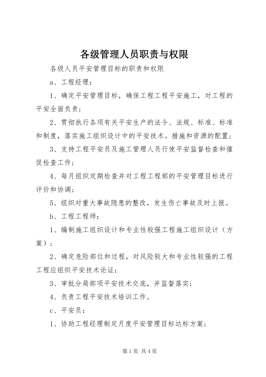 2023年各级管理人员职责与权限.docx_第1页