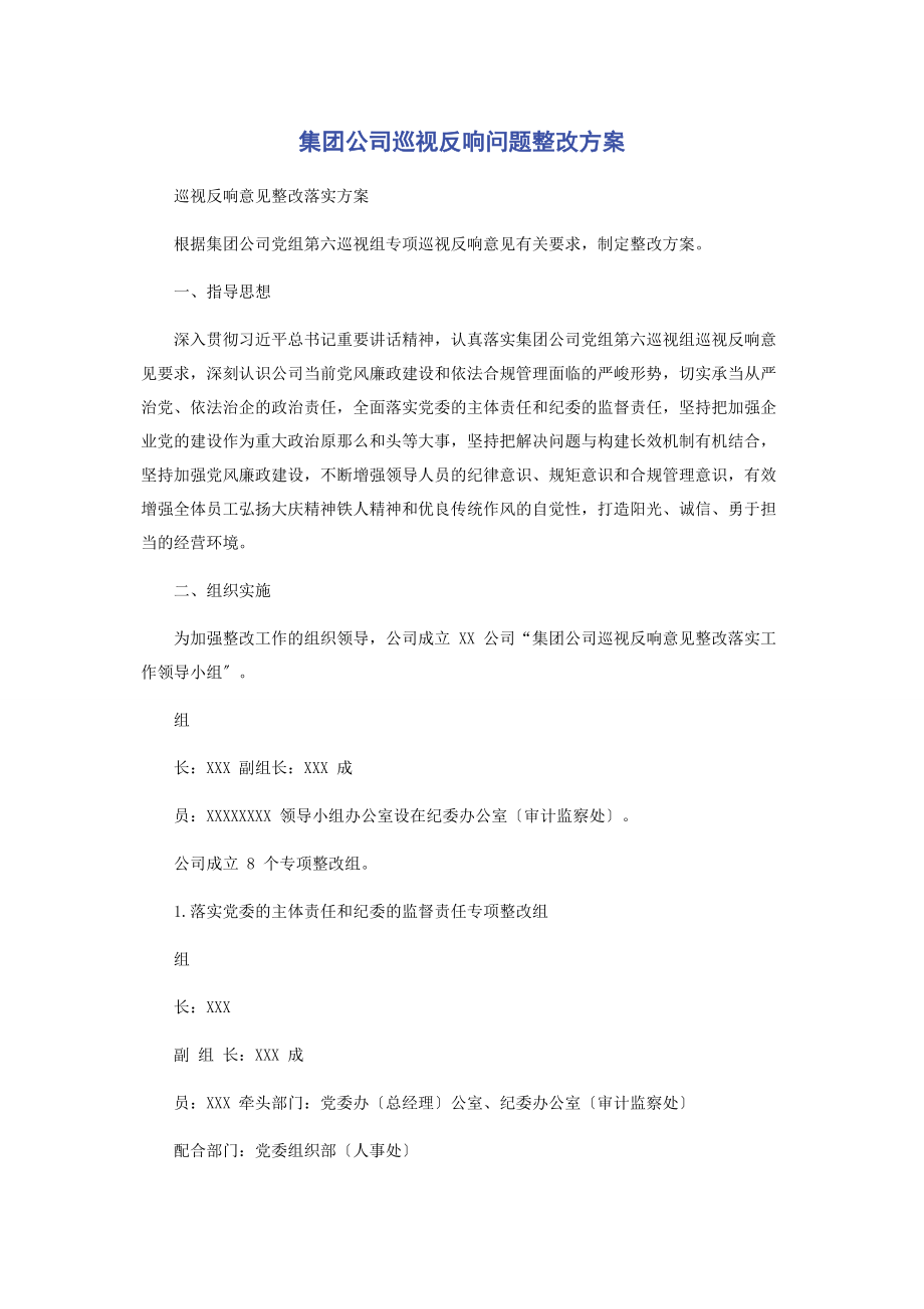 2023年集团公司巡视反馈问题整改方案.docx_第1页