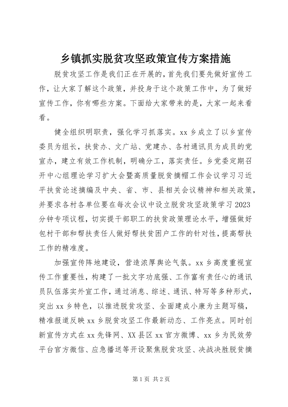 2023年乡镇抓实脱贫攻坚政策宣传方案措施.docx_第1页