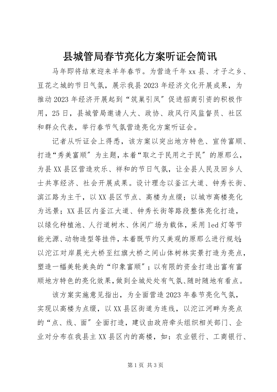 2023年县城管局春节亮化方案听证会简讯.docx_第1页