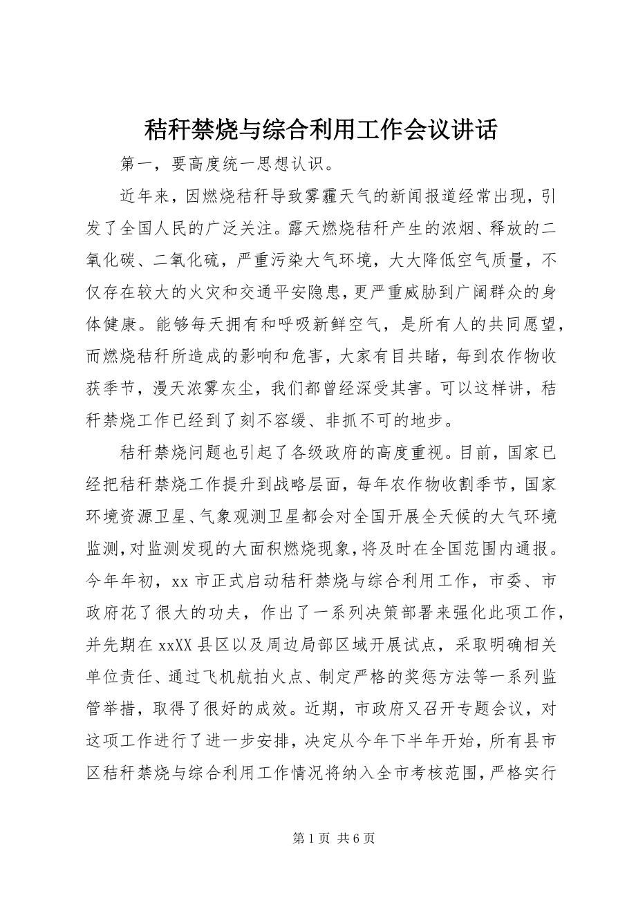 2023年秸秆禁烧与综合利用工作会议致辞.docx_第1页