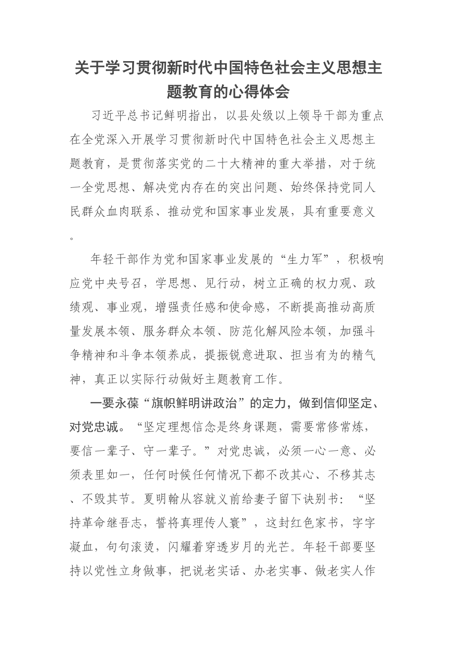 关于学习贯彻新时代中国特色社会主义思想主题教育的（心得体会） .docx_第1页