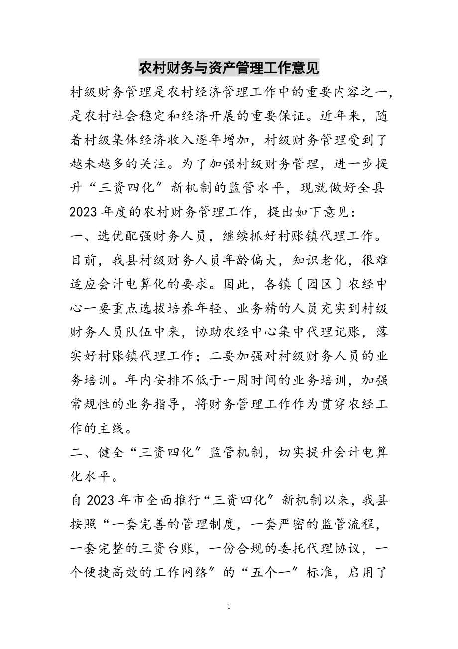 2023年农村财务与资产管理工作意见范文.doc_第1页