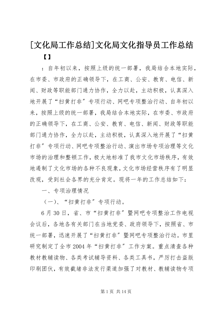 2023年文化局工作总结文化局文化指导员工作总结.docx_第1页