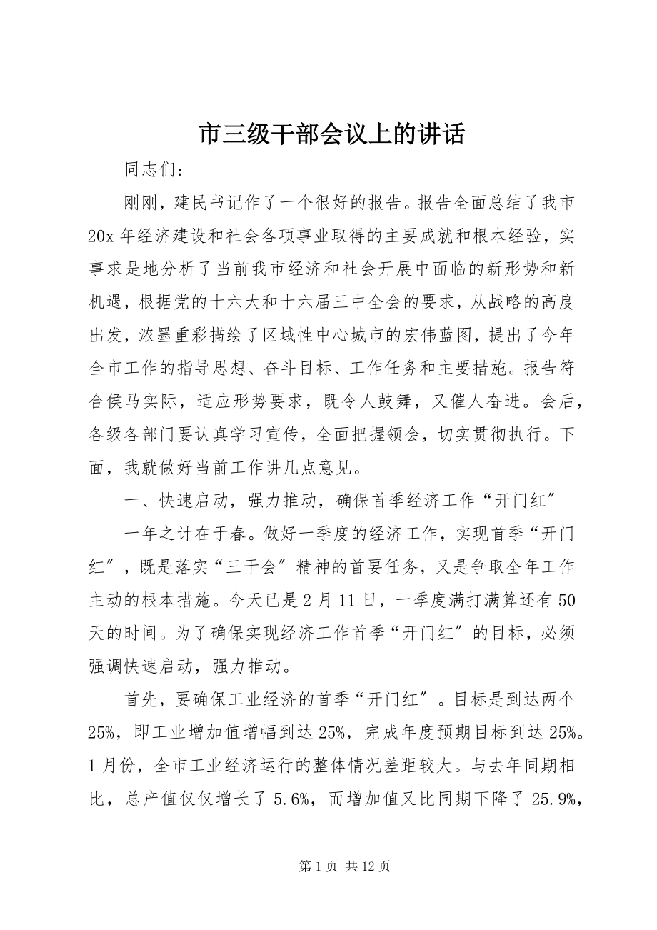 2023年市三级干部会议上的致辞.docx_第1页