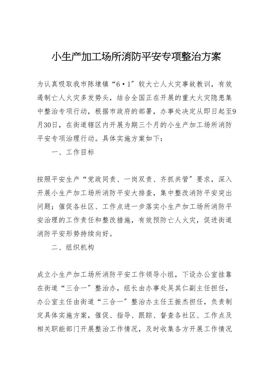 2023年小生产加工场所消防安全专项整治方案.doc_第1页