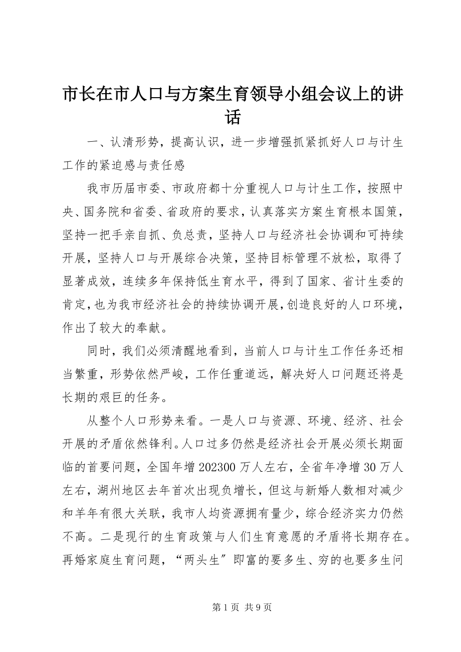 2023年市长在市人口与计划生育领导小组会议上的致辞.docx_第1页