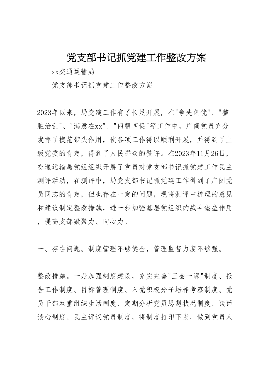 2023年党支部书记抓党建工作整改方案.doc_第1页