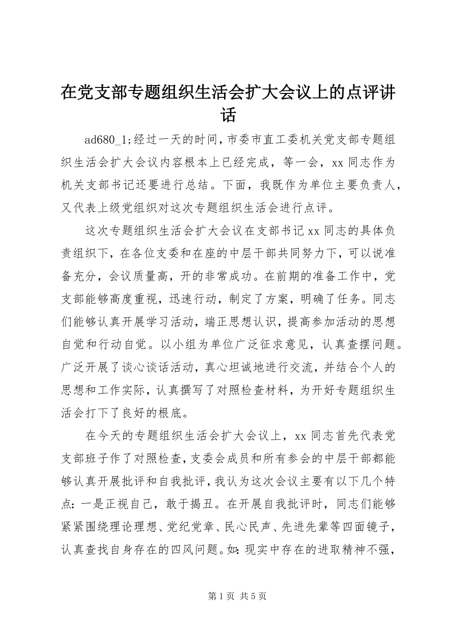 2023年在党支部专题组织生活会扩大会议上的点评致辞.docx_第1页