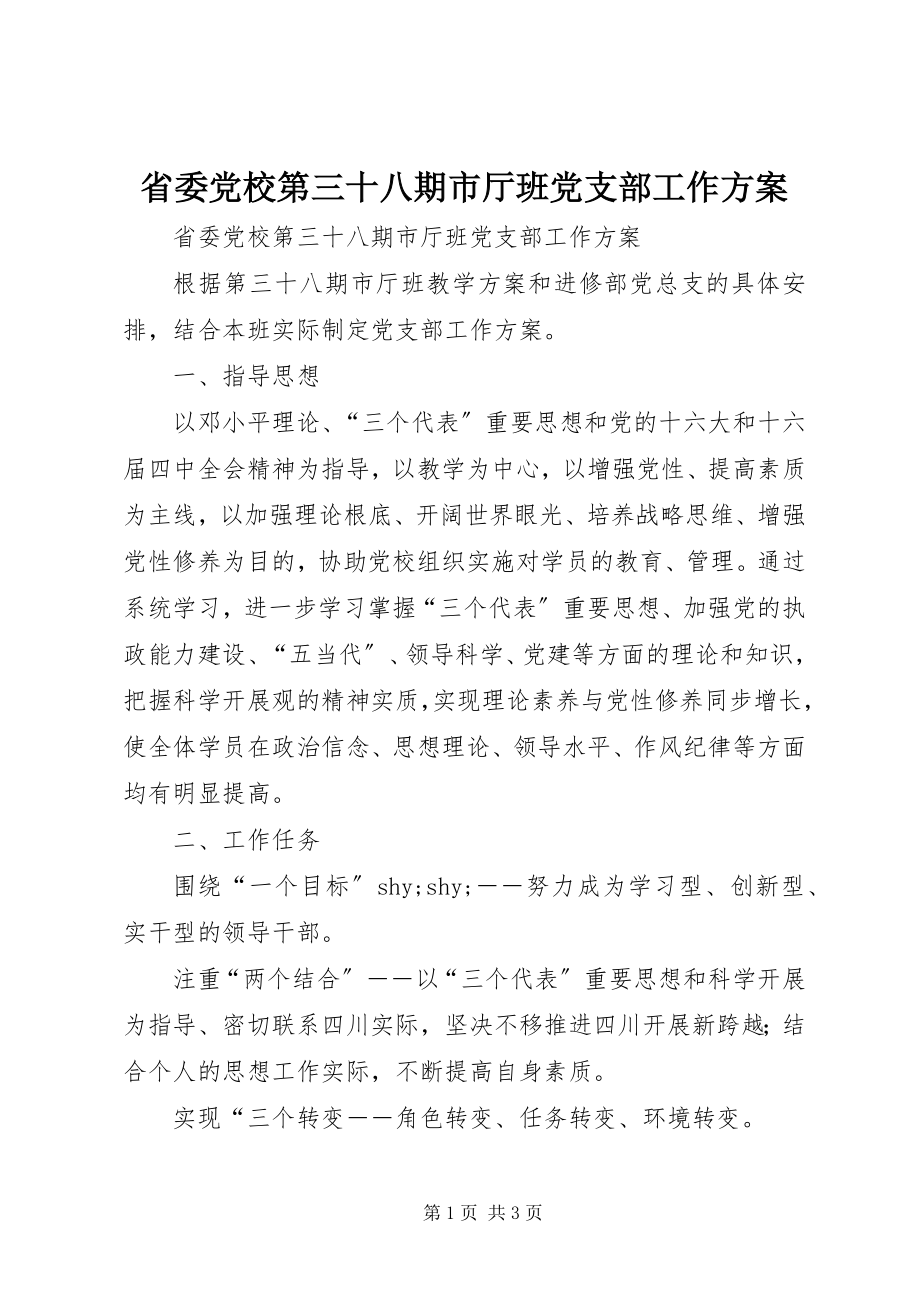 2023年省委党校第三十八期市厅班党支部工作计划.docx_第1页