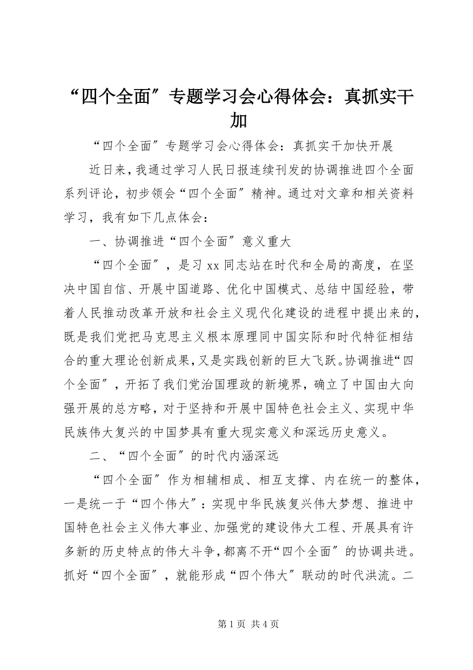 2023年四个全面专题学习会心得体会真抓实干加.docx_第1页