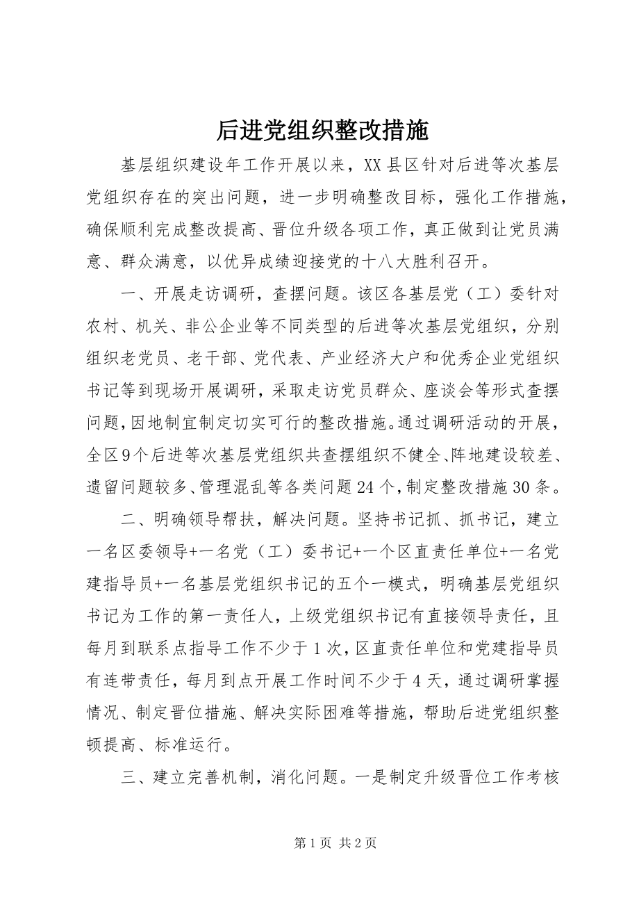 2023年后进党组织整改措施.docx_第1页