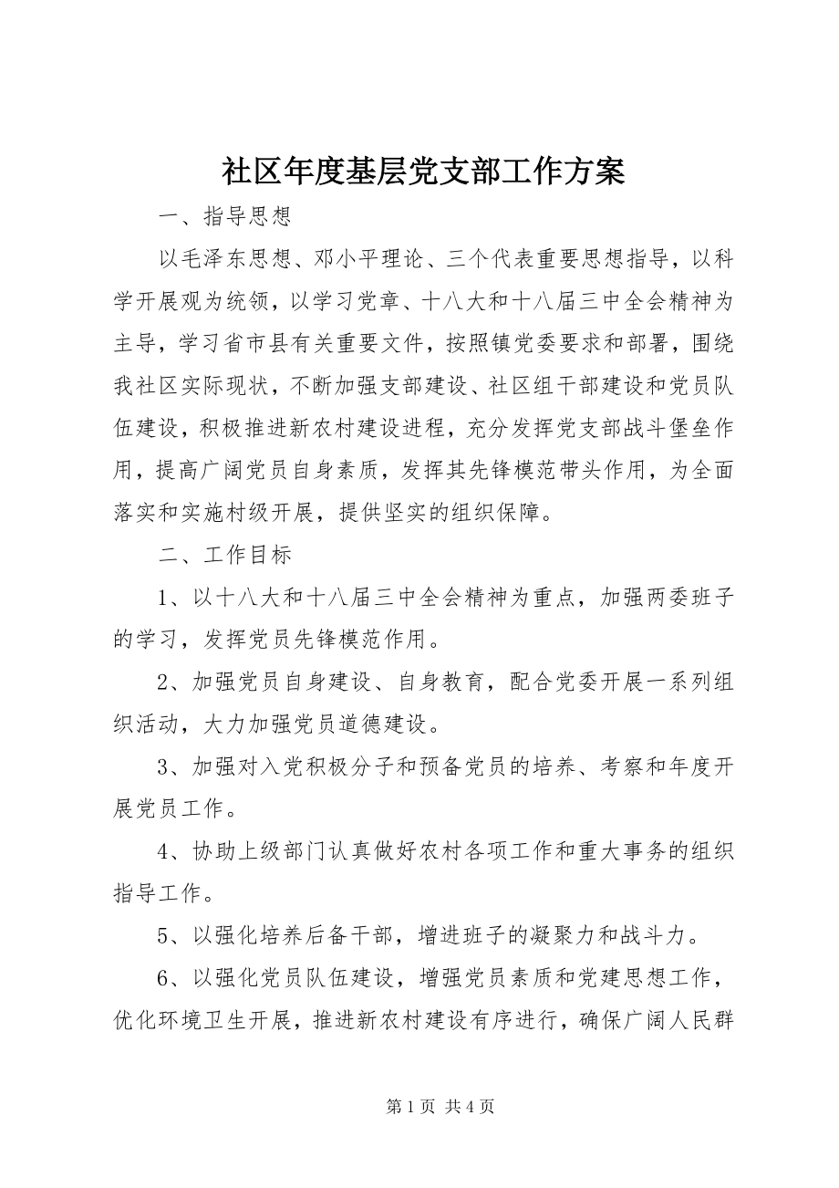 2023年社区年度基层党支部工作计划.docx_第1页