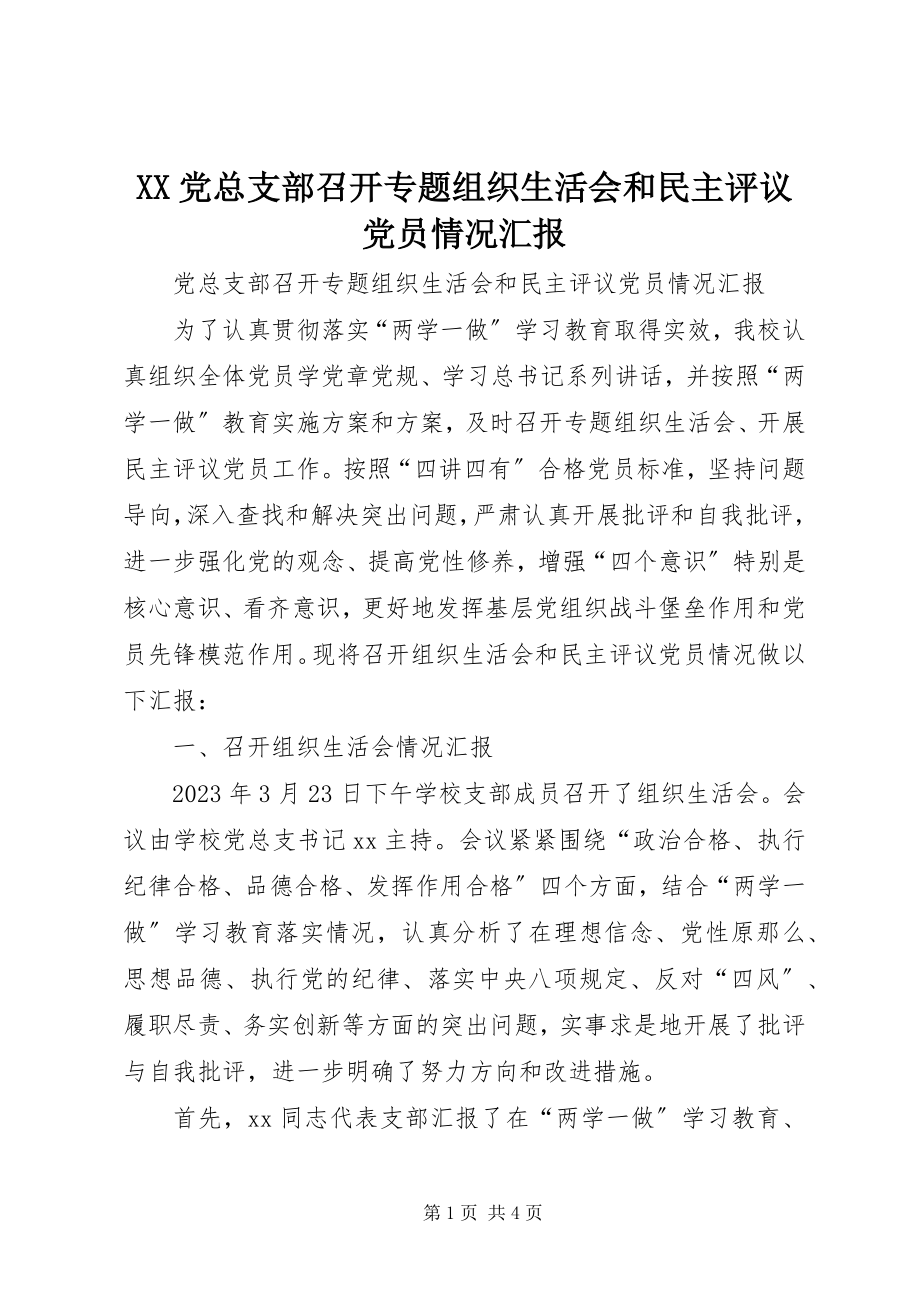 2023年XX党总支部召开专题组织生活会和民主评议党员情况汇报.docx_第1页