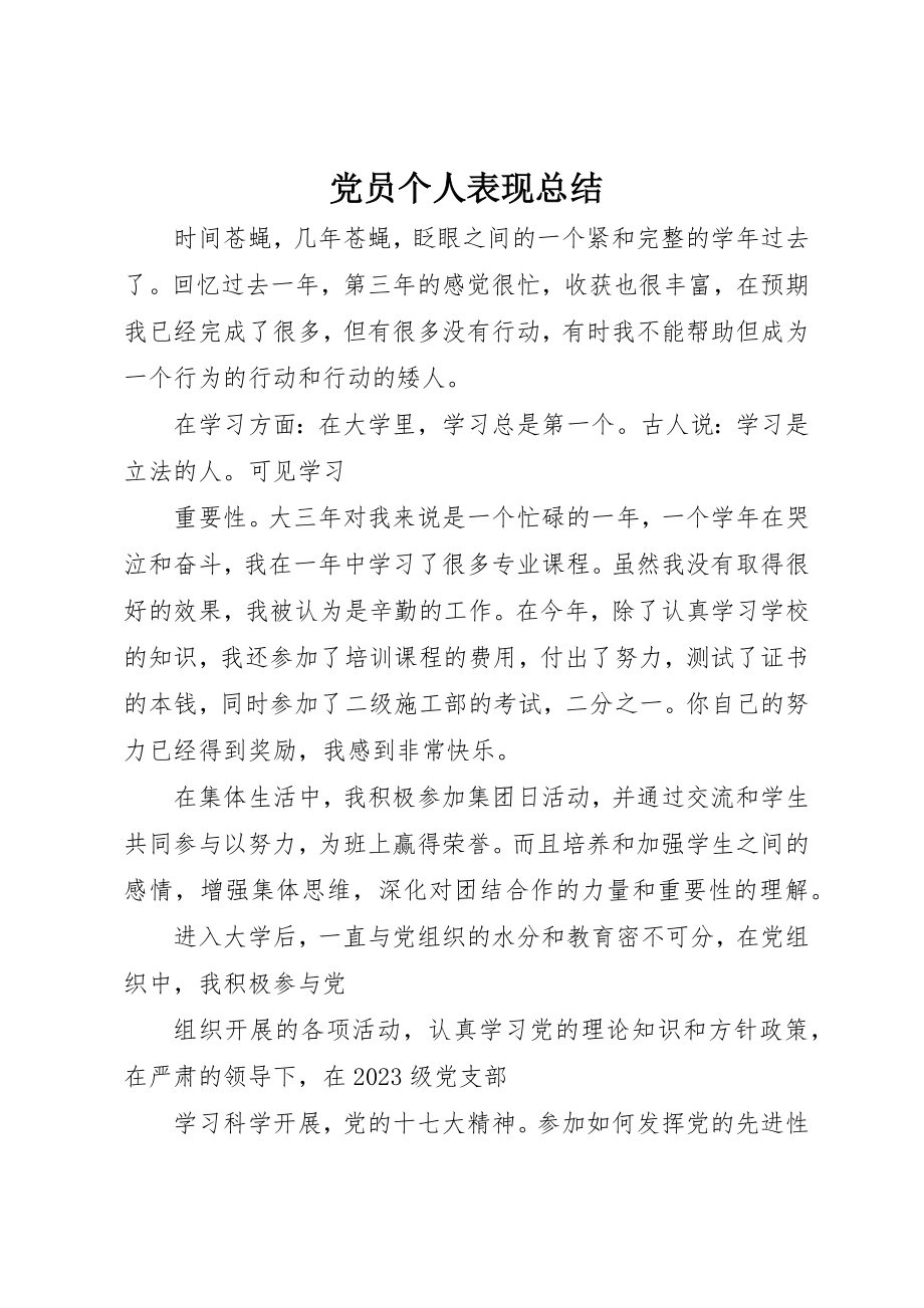 2023年党员个人表现总结.docx_第1页