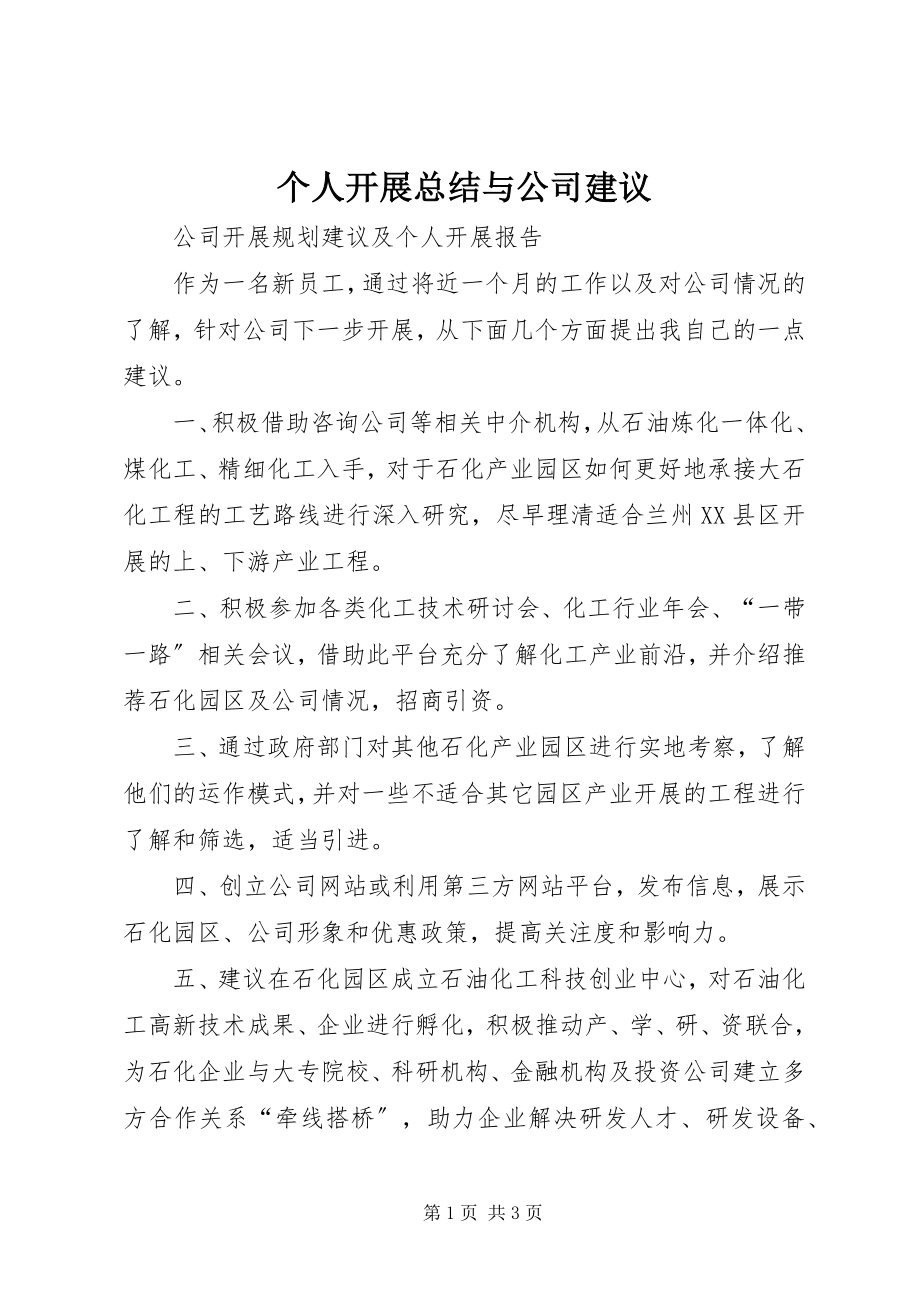 2023年个人发展总结与公司建议.docx_第1页