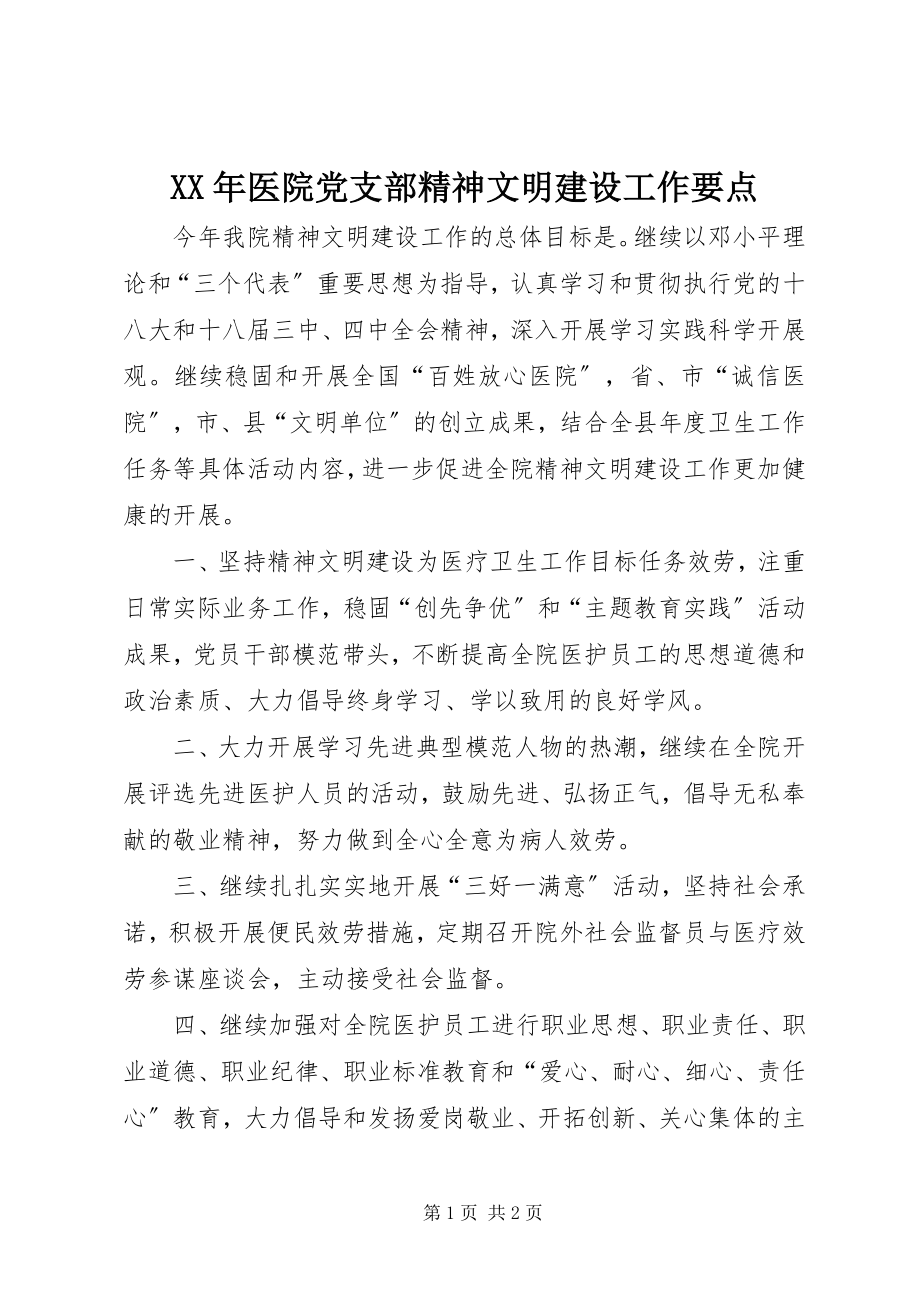 2023年医院党支部精神文明建设工作要点.docx_第1页