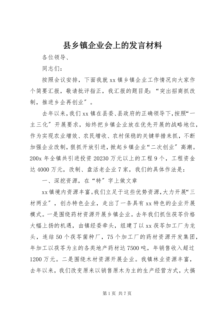 2023年县乡镇企业会上的讲话材料.docx_第1页