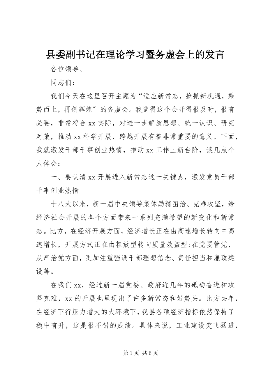 2023年县委副书记在理论学习暨务虚会上的讲话.docx_第1页