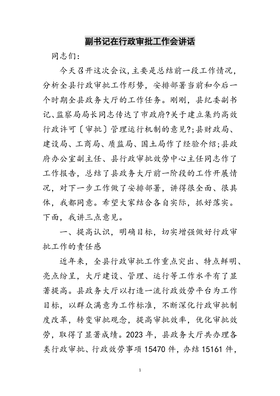 2023年副书记在行政审批工作会讲话范文.doc_第1页