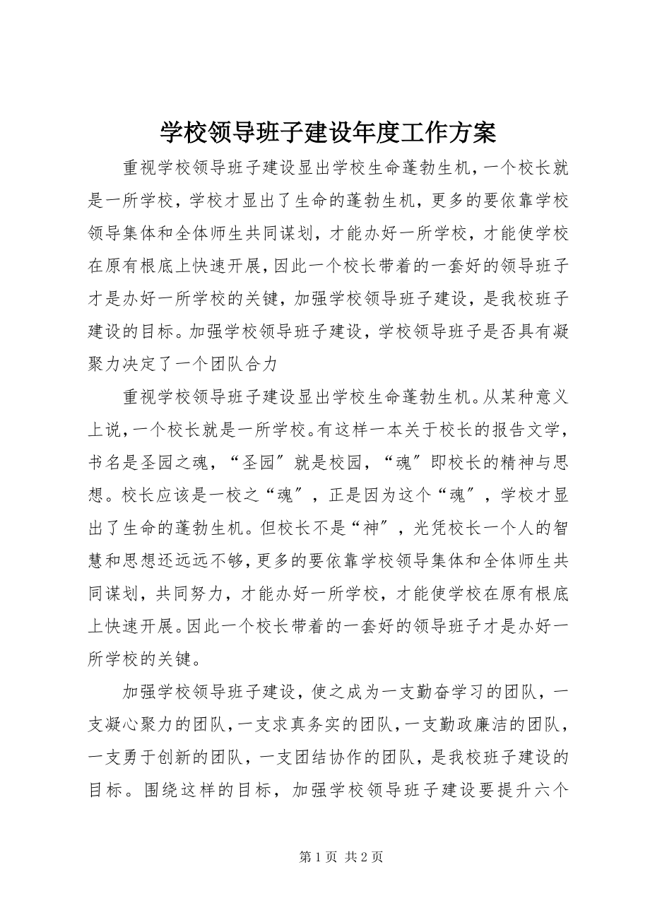 2023年学校领导班子建设年度工作计划.docx_第1页