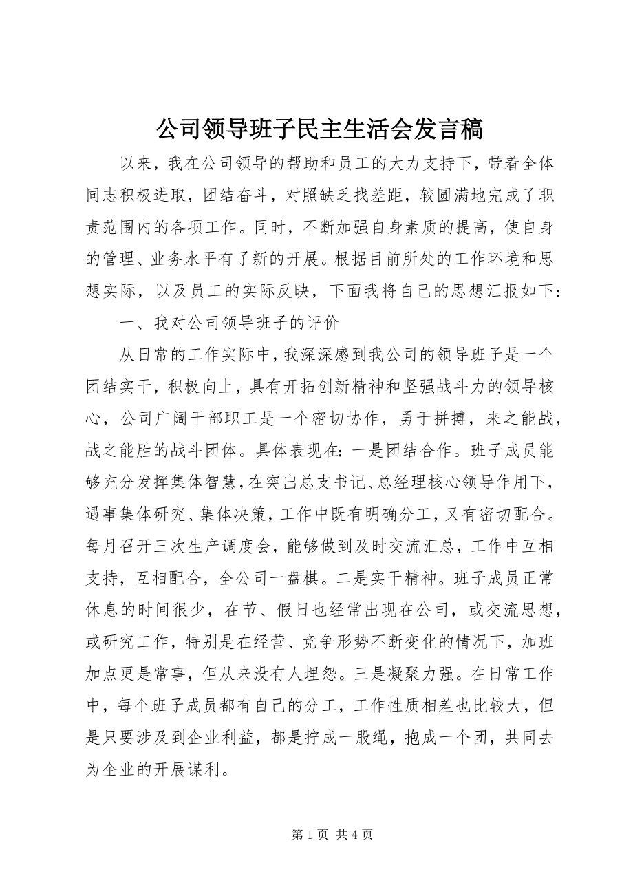 2023年公司领导班子民主生活会讲话稿.docx_第1页