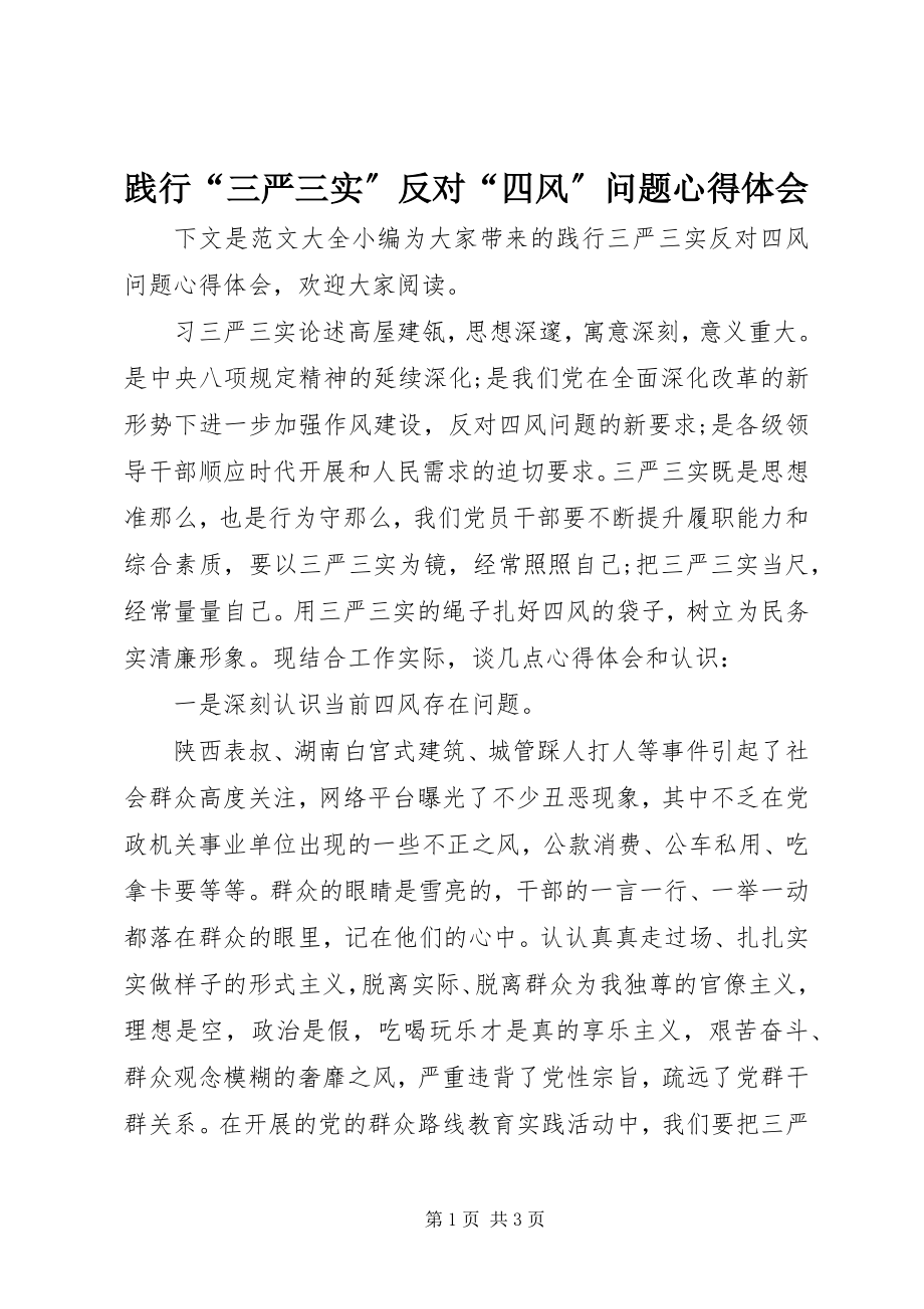 2023年践行“三严三实”反对“四风”问题心得体会.docx_第1页