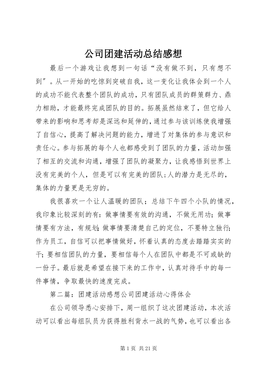 2023年公司团建活动总结感想.docx_第1页