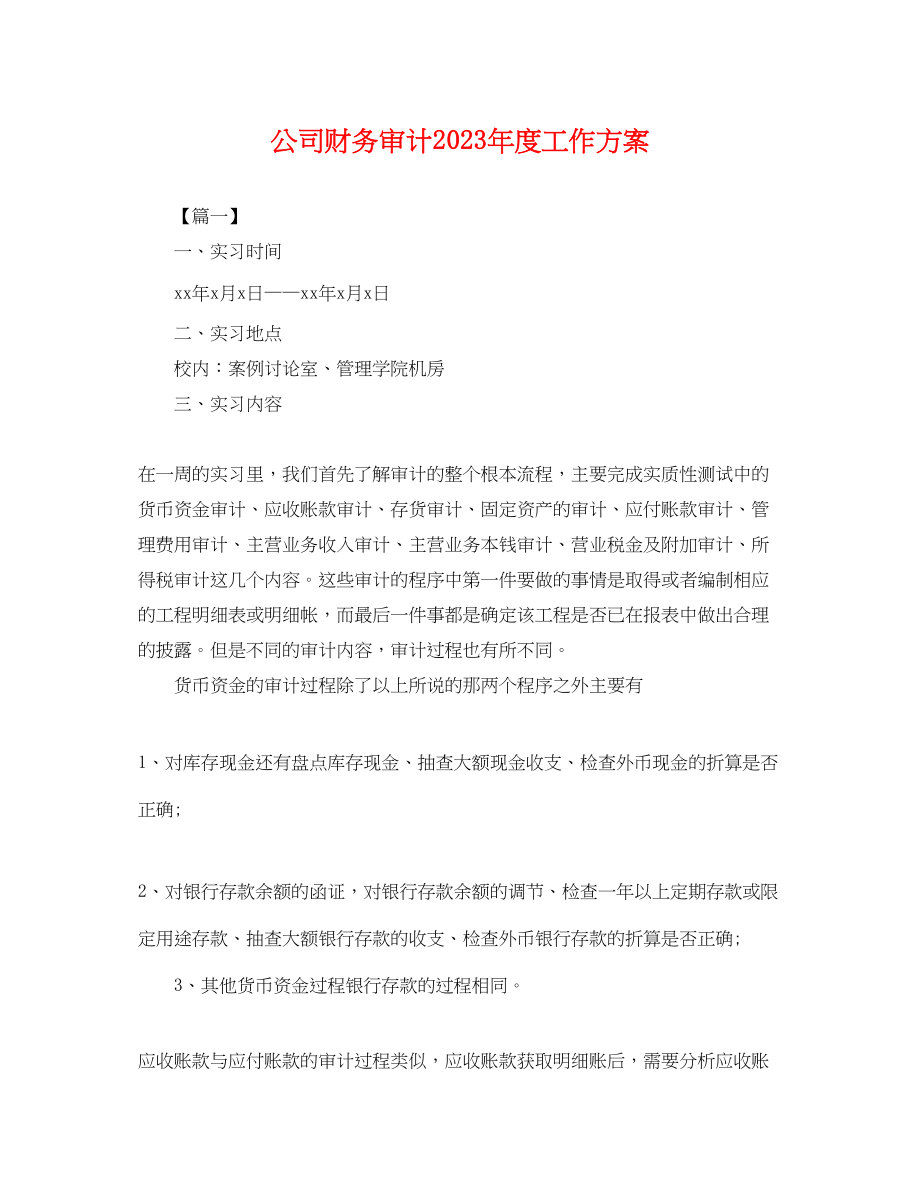 2023年公司财务审计度工作计划.docx_第1页